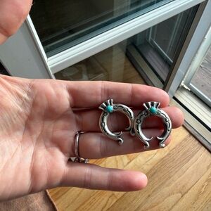 Vintage crescent moon turquoise sterling silver stud earrings